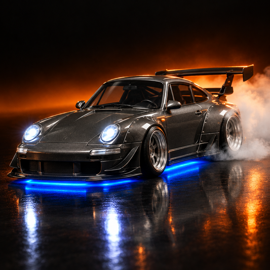 Porsche 911 RWB z neonem, RC do driftu, poslizg
